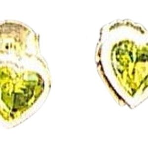 14k Yellow Gold  Peridot Heart Stud Earrings